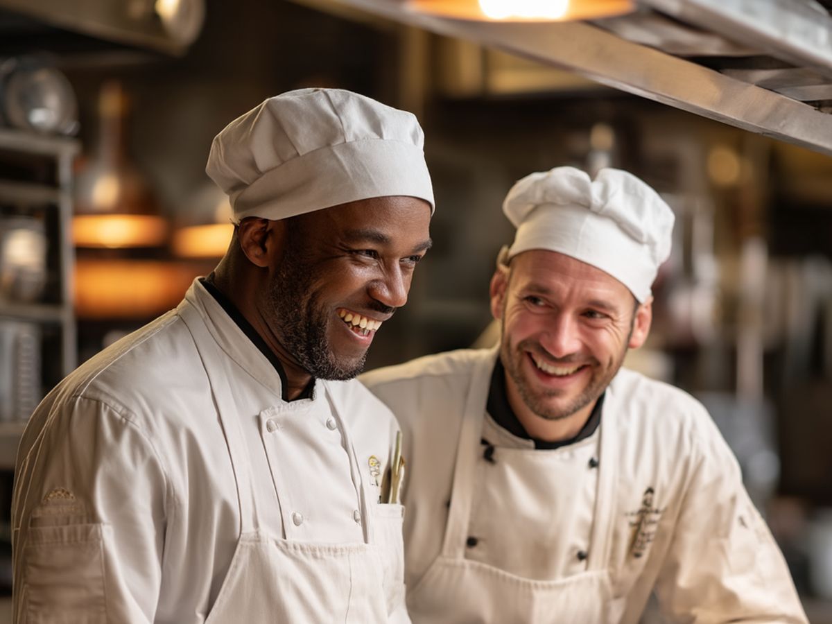 Deux chefs en cuisine professionnelle