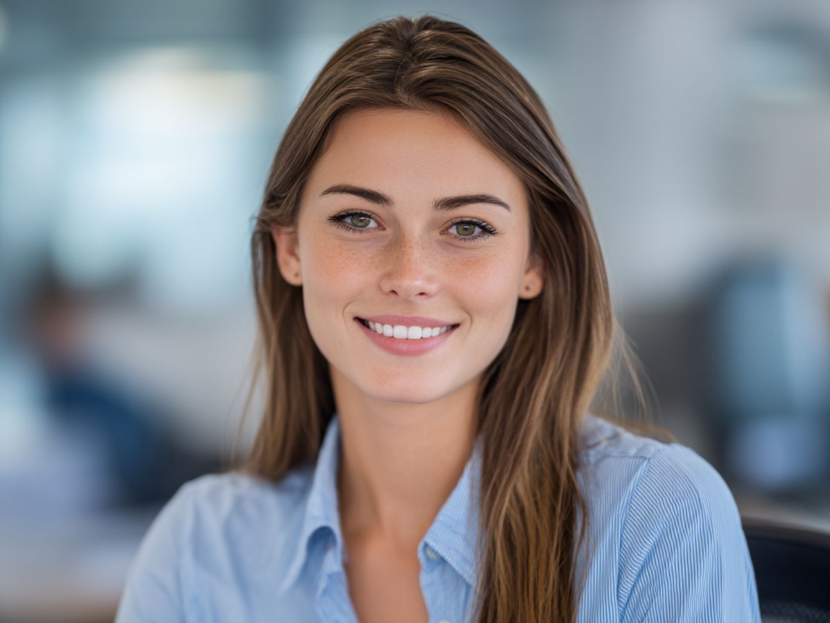 Professionnelle souriante et sereine à son poste